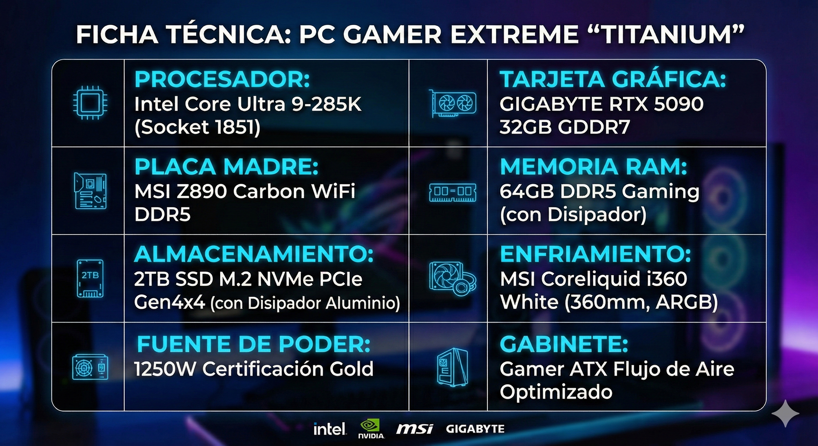 PC Gamer Extreme "Titanium": Intel Core Ultra 9 285K | RTX 5090 32GB GDDR7 | 64GB DDR5 | 2TB SSD