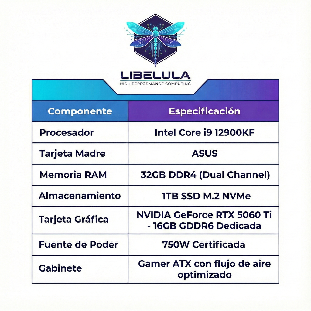 PC Gamer Extreme Intel Core i9 12900KF | NVIDIA RTX 5060 Ti 16GB | 32GB RAM | 1TB SSD - Edición Elite