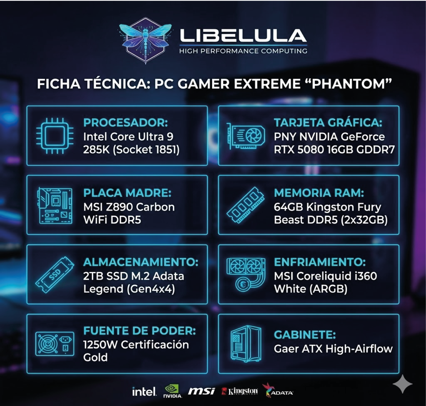 PC Gamer High-End "Phantom": Intel Core Ultra 9 285K | RTX 5080 16GB GDDR7 | 64GB Fury Beast | 2TB SSD